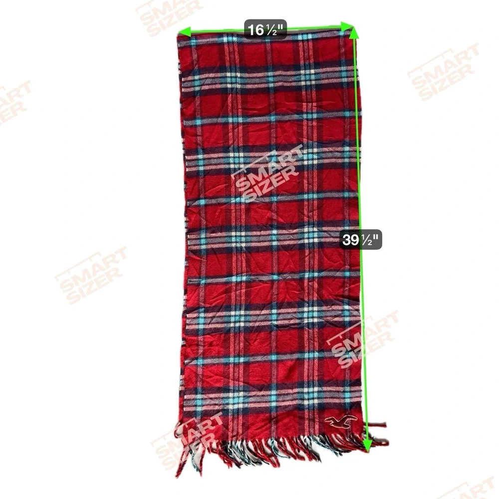 Hollister Red Plaid Fringe Logo Scarf Cozy Preppy Winter‎ Cabincore Outdoors Ivy